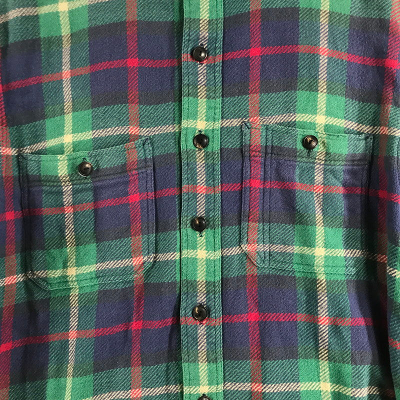 【中古品】【メンズ】 RALPH LAUREN ラルフローレン 80年代 ネルシャツ チェックシャツ グリーンチェック Sサイズ ※ボタン糸緩め・ほつれ・白い汚れあり 145-260830-io-40-fuzh 万代Net店