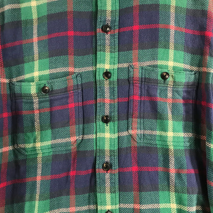 【中古品】【メンズ】 RALPH LAUREN ラルフローレン 80年代 ネルシャツ チェックシャツ グリーンチェック Sサイズ ※ボタン糸緩め・ほつれ・白い汚れあり 145-260830-io-40-fuzh 万代Net店