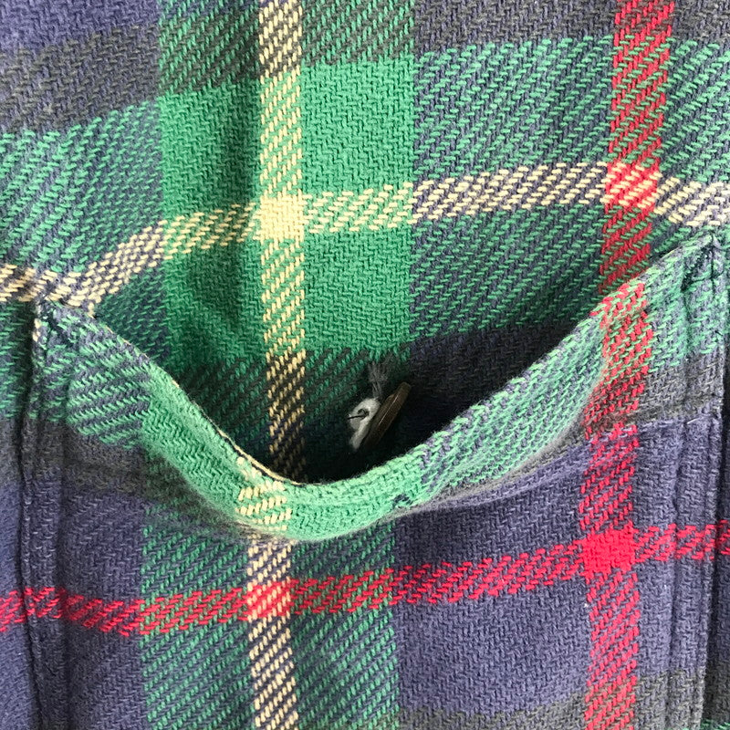 【中古品】【メンズ】 RALPH LAUREN ラルフローレン 80年代 ネルシャツ チェックシャツ グリーンチェック Sサイズ ※ボタン糸緩め・ほつれ・白い汚れあり 145-260830-io-40-fuzh 万代Net店