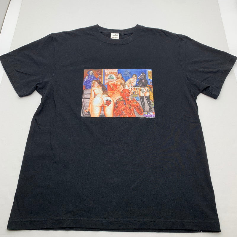 【中古品】【メンズ】 EXODUS×TATTOO STUDIO LIFE エクソダス タトゥー スタジオライフ 半袖Tシャツ BLACK Lサイズ ※白いスレ・ほつれあり 142-260830-io-12-fuzh カラー：ブラック 万代Net店
