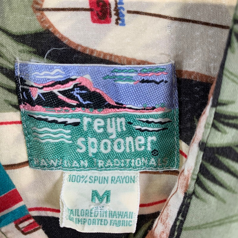 【中古品】【メンズ】 REYN SPOONER レイン・スプーナー RAYON SHIRT レーヨンシャツ 総柄 ヤシの木 アロハシャツ 半袖シャツ Mサイズ ※ボタン糸ほつれあり・ボタン取れている箇所あり 145-260830-io-51-fuzh 万代Net店