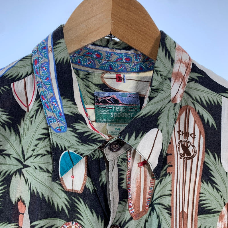 【中古品】【メンズ】 REYN SPOONER レイン・スプーナー RAYON SHIRT レーヨンシャツ 総柄 ヤシの木 アロハシャツ 半袖シャツ Mサイズ ※ボタン糸ほつれあり・ボタン取れている箇所あり 145-260830-io-51-fuzh 万代Net店