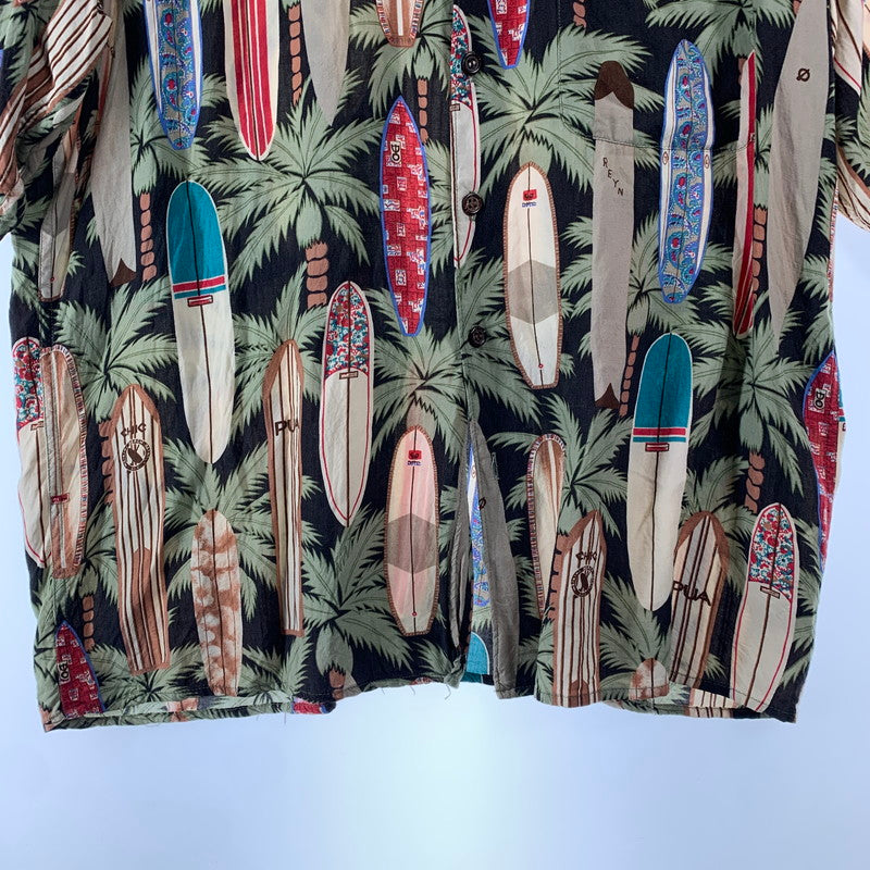 【中古品】【メンズ】 REYN SPOONER レイン・スプーナー RAYON SHIRT レーヨンシャツ 総柄 ヤシの木 アロハシャツ 半袖シャツ Mサイズ ※ボタン糸ほつれあり・ボタン取れている箇所あり 145-260830-io-51-fuzh 万代Net店
