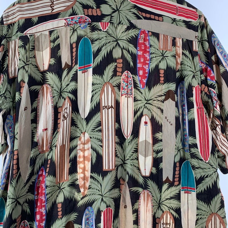 【中古品】【メンズ】 REYN SPOONER レイン・スプーナー RAYON SHIRT レーヨンシャツ 総柄 ヤシの木 アロハシャツ 半袖シャツ Mサイズ ※ボタン糸ほつれあり・ボタン取れている箇所あり 145-260830-io-51-fuzh 万代Net店