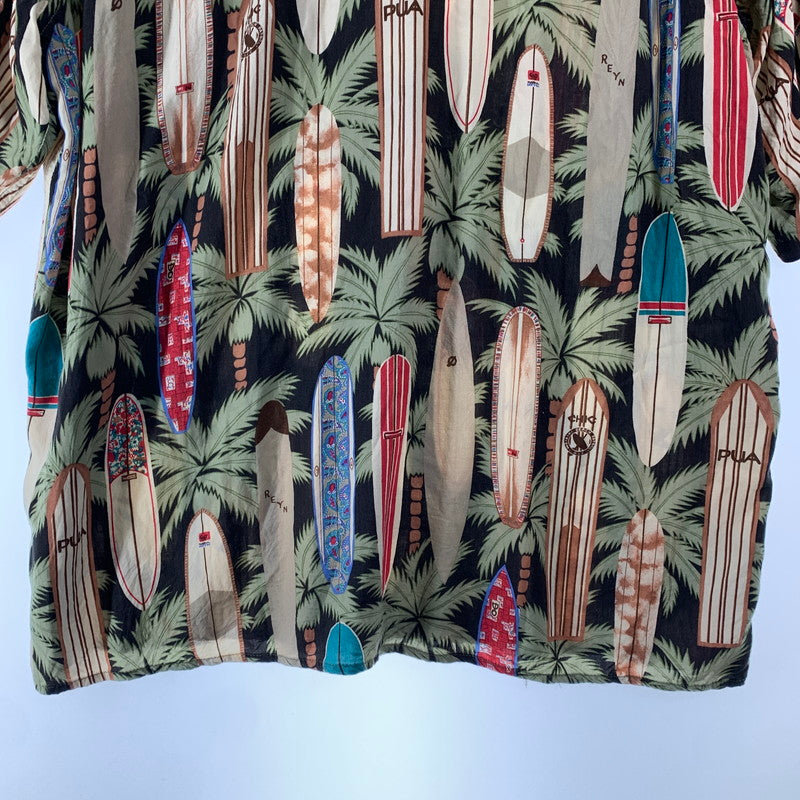 【中古品】【メンズ】 REYN SPOONER レイン・スプーナー RAYON SHIRT レーヨンシャツ 総柄 ヤシの木 アロハシャツ 半袖シャツ Mサイズ ※ボタン糸ほつれあり・ボタン取れている箇所あり 145-260830-io-51-fuzh 万代Net店
