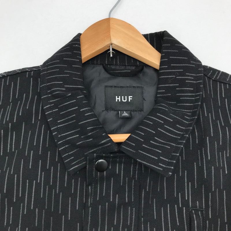【中古品】【メンズ】 HUF ハフ JK00430 ALLTIMERS WORK JACKET ワークジャケット 上着 アウター BLACK BLUE Lサイズ ※ほつれ・使用感あり 142-260830-io-50-fuzh カラー：ブラックブルー 万代Net店