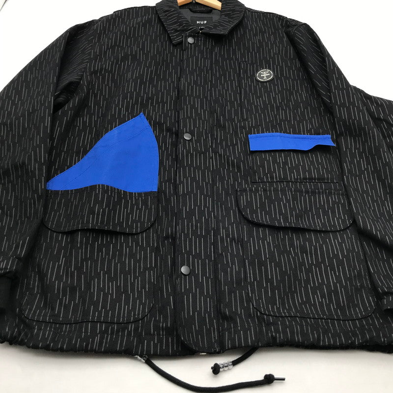 【中古品】【メンズ】 HUF ハフ JK00430 ALLTIMERS WORK JACKET ワークジャケット 上着 アウター BLACK BLUE Lサイズ ※ほつれ・使用感あり 142-260830-io-50-fuzh カラー：ブラックブルー 万代Net店