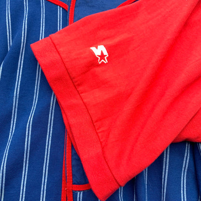 【中古品】【メンズ】 STARTER BASEBALL SHIRT スターター ベースボール シャツ 半袖シャツ BLUE RED XLサイズ ※ほつれ・タグに汚れあり 148-260830-io-56-fuzh カラー：ブルーレッド 万代Net店