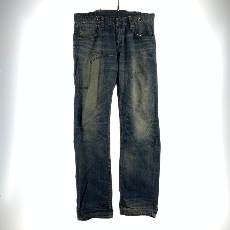 【中古品】【メンズ】 TMT ティーエムティー 落書きデニムパンツ BLUE L-32/10オンス ヴィンテージ加工 デニム ジーパン ジーンズ パンツ 151-260829-io-03-fuzh カラー：ブルー 万代Net店