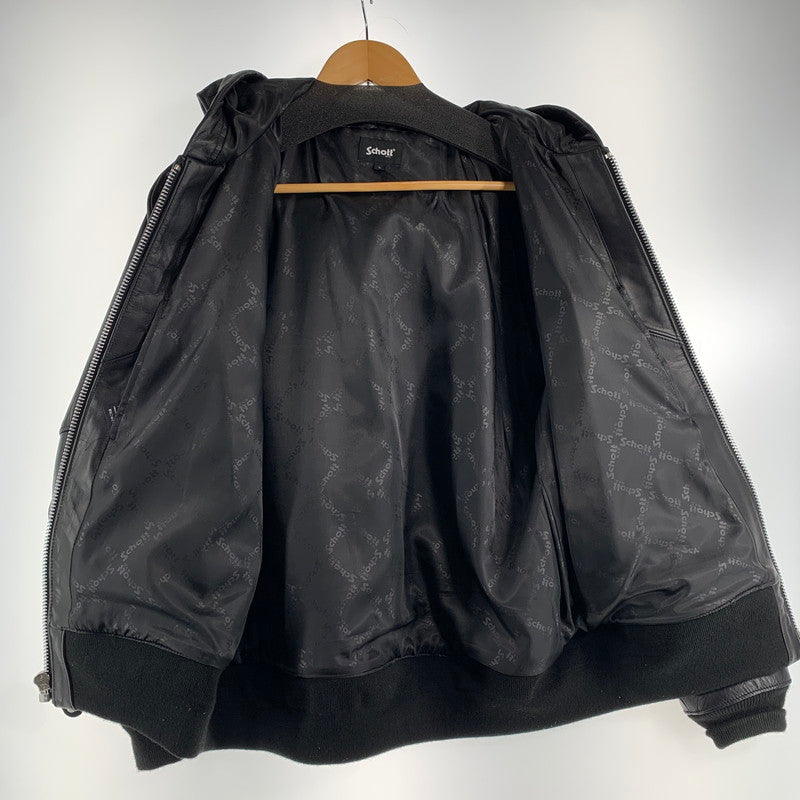 【中古品】【メンズ】 SCHOTT ショット 782-5950055 LEATHER HOOED JACKET レザーフーディージャケット BLACK Lサイズ ※汚れ・色抜けあり 145-260830-io-07-fuzh カラー：ブラック 万代Net店