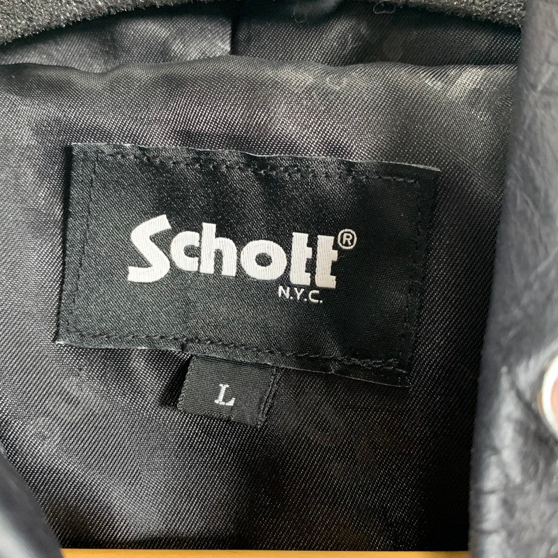 【中古品】【メンズ】 SCHOTT ショット 782-5950055 LEATHER HOOED JACKET レザーフーディージャケット BLACK Lサイズ ※汚れ・色抜けあり 145-260830-io-07-fuzh カラー：ブラック 万代Net店