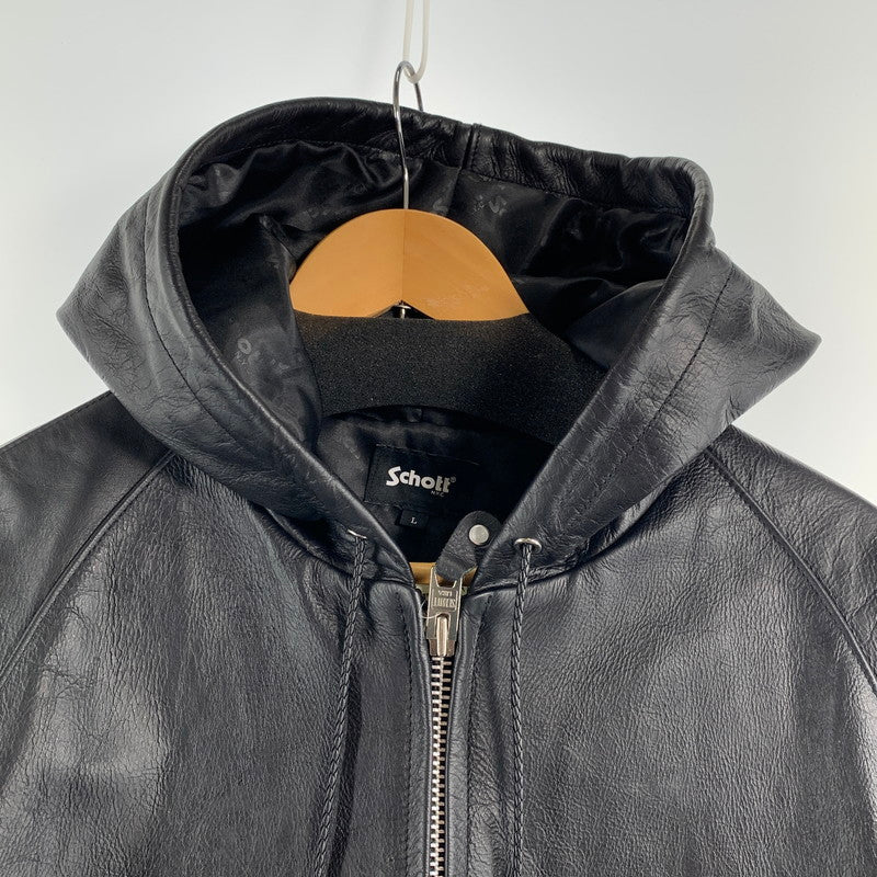 【中古品】【メンズ】 SCHOTT ショット 782-5950055 LEATHER HOOED JACKET レザーフーディージャケット BLACK Lサイズ ※汚れ・色抜けあり 145-260830-io-07-fuzh カラー：ブラック 万代Net店