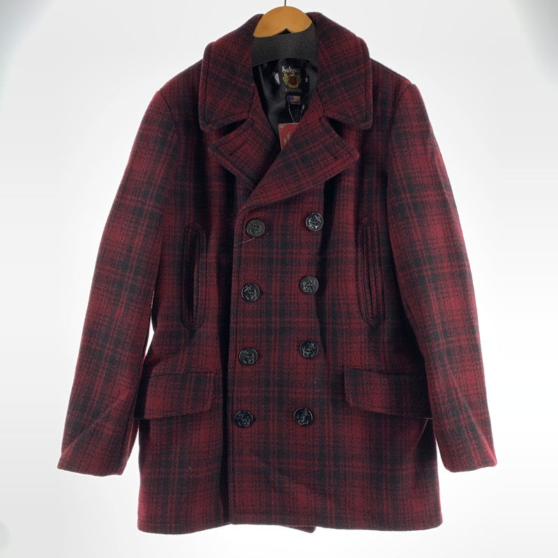 【中古品】【メンズ】 SCHOTT ショット 7427 ウールチェックPコート ピーコート チェック RED Mサイズ アウター 上着 タグ付き 145-260831-io-08-fuzh カラー：レッド 万代Net店