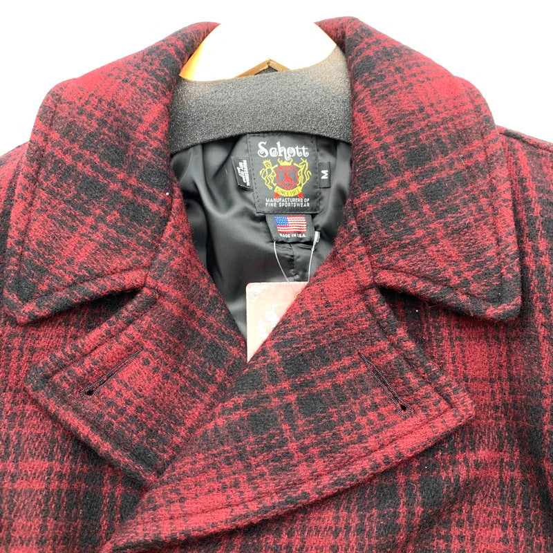 【中古品】【メンズ】 SCHOTT ショット 7427 ウールチェックPコート ピーコート チェック RED Mサイズ アウター 上着 タグ付き 145-260831-io-08-fuzh カラー：レッド 万代Net店