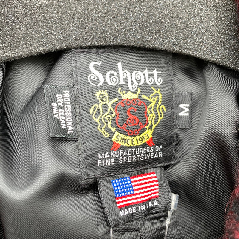 【中古品】【メンズ】 SCHOTT ショット 7427 ウールチェックPコート ピーコート チェック RED Mサイズ アウター 上着 タグ付き 145-260831-io-08-fuzh カラー：レッド 万代Net店