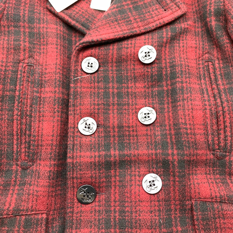 【中古品】【メンズ】 SCHOTT ショット 7427 ウールチェックPコート ピーコート チェック RED Mサイズ アウター 上着 タグ付き 145-260831-io-08-fuzh カラー：レッド 万代Net店