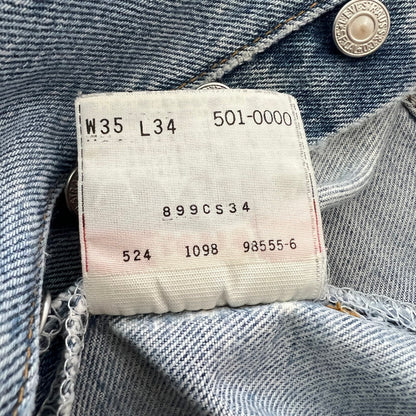 【中古品】【メンズ】 LEVIS リーバイス 501-0000 DENIM PANTS デニムパンツ 裏524 USA製 156-260901-ny-12-fuzh サイズ：35×34 カラー：ライトブルー 万代Net店