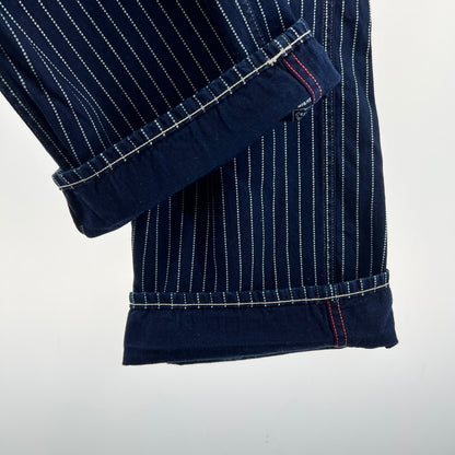 【中古品】【メンズ】 SUGAR CANE シュガーケーン WABASH STRIPE WORK PANTS ウォバッシュストライプ ワークパンツ 156-260901-ny-06-fuzh サイズ：W32 カラー：ネイビー ストライプ 万代Net店