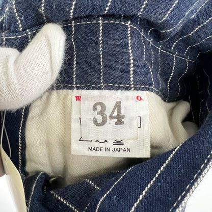 【中古品】【メンズ】 WAREHOUSE＆CO. ウエアハウス WABASH OVERALLS ウォバッシュ オーバーオール 156-260901-ny-07-fuzh サイズ：34 カラー：ネイビー ストライプ 万代Net店