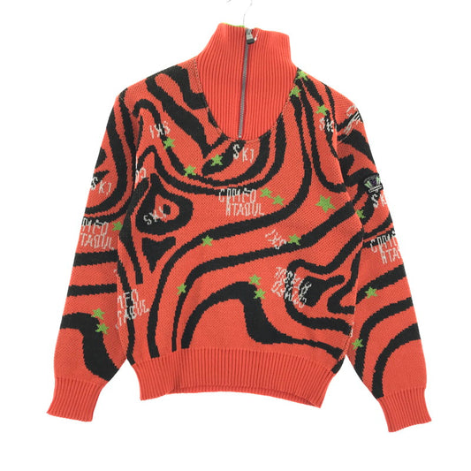 【中古品】【メンズ】 PURSER パーサー ニット 橙.黒.総柄 SIZE:M ネックZIP 派手柄ニット 147-260916-ky-01-fuzh 万代Net店