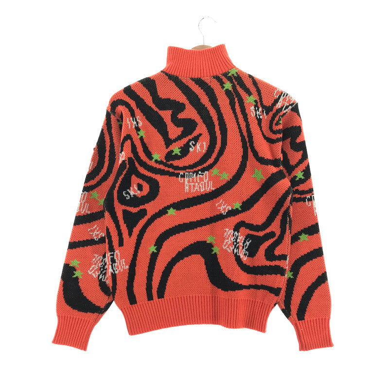 【中古品】【メンズ】 PURSER パーサー ニット 橙.黒.総柄 SIZE:M ネックZIP 派手柄ニット 147-260916-ky-01-fuzh 万代Net店