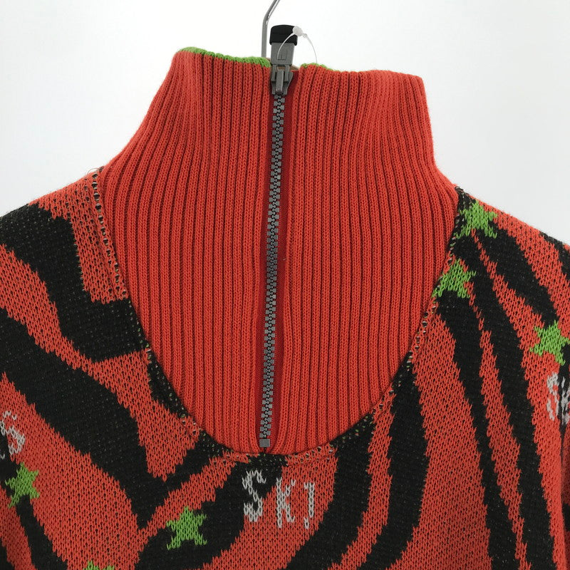 【中古品】【メンズ】 PURSER パーサー ニット 橙.黒.総柄 SIZE:M ネックZIP 派手柄ニット 147-260916-ky-01-fuzh 万代Net店