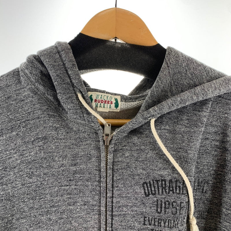 【中古品】【メンズ】 WACKO MARIA ワコマリア ジップパーカー フーディー 杢GRAY/SIZE:L/バックプリント(マリア) ※ほつれ・色落ち・使用感有 140-260916-io-08-fuzh カラー：杢グレー 万代Net店