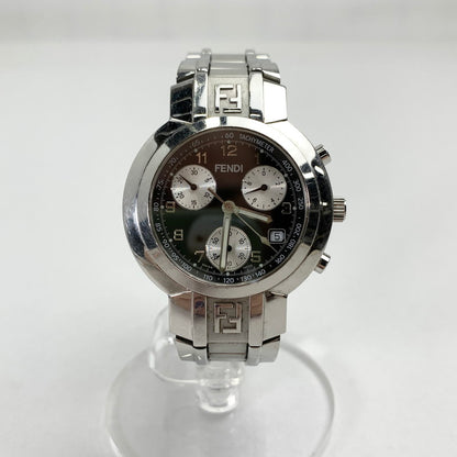 【中古品】【メンズ】 FENDI フェンディ オロロジ クロノグラフ 4500G ステンレススチール SS クォーツ 黒文字盤 腕時計 時計 182-260907-mh-01-fuz カラー：シルバー（文字盤ブラック） 万代Net店