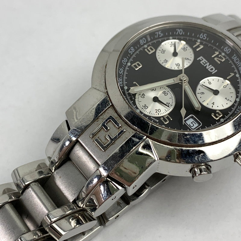 【中古品】【メンズ】 FENDI フェンディ オロロジ クロノグラフ 4500G ステンレススチール SS クォーツ 黒文字盤 腕時計 時計 182-260907-mh-01-fuz カラー：シルバー（文字盤ブラック） 万代Net店
