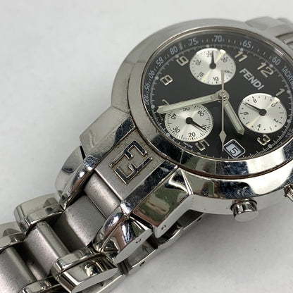 【中古品】【メンズ】 FENDI フェンディ オロロジ クロノグラフ 4500G ステンレススチール SS クォーツ 黒文字盤 腕時計 時計 182-260907-mh-01-fuz カラー：シルバー（文字盤ブラック） 万代Net店
