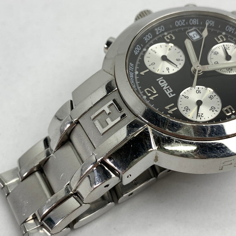 【中古品】【メンズ】 FENDI フェンディ オロロジ クロノグラフ 4500G ステンレススチール SS クォーツ 黒文字盤 腕時計 時計 182-260907-mh-01-fuz カラー：シルバー（文字盤ブラック） 万代Net店