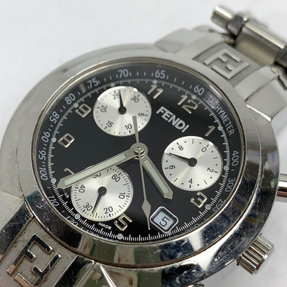 【中古品】【メンズ】 FENDI フェンディ オロロジ クロノグラフ 4500G ステンレススチール SS クォーツ 黒文字盤 腕時計 時計 182-260907-mh-01-fuz カラー：シルバー（文字盤ブラック） 万代Net店