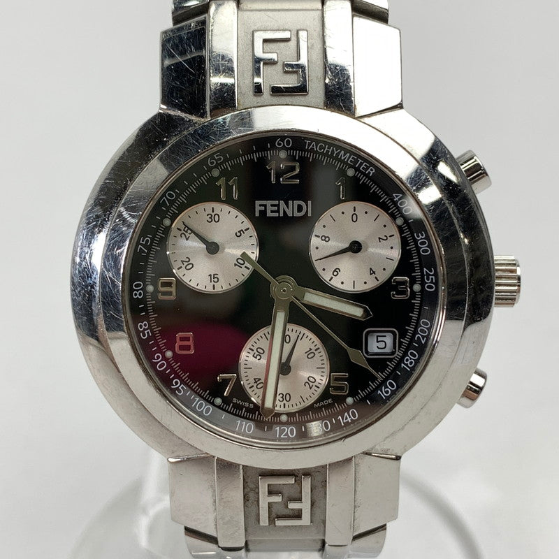 【中古品】【メンズ】 FENDI フェンディ オロロジ クロノグラフ 4500G ステンレススチール SS クォーツ 黒文字盤 腕時計 時計 182-260907-mh-01-fuz カラー：シルバー（文字盤ブラック） 万代Net店