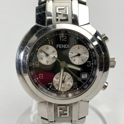 【中古品】【メンズ】 FENDI フェンディ オロロジ クロノグラフ 4500G ステンレススチール SS クォーツ 黒文字盤 腕時計 時計 182-260907-mh-01-fuz カラー：シルバー（文字盤ブラック） 万代Net店