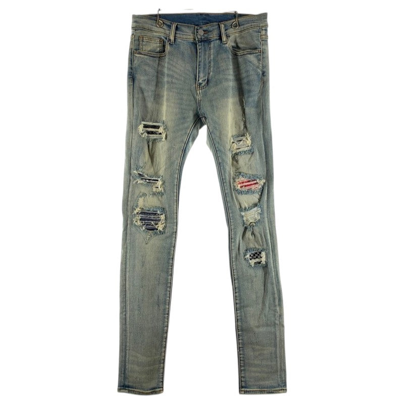 【中古品】【メンズ】 MNML RN139488 STRETCH DENIM ストレッチデニム パンツ ジーンズ ジーパン INDIGO ダメージ加工 バンダナ柄 SIZE:32 153-260909-io-06-fuzh カラー：インディゴ 万代Net店