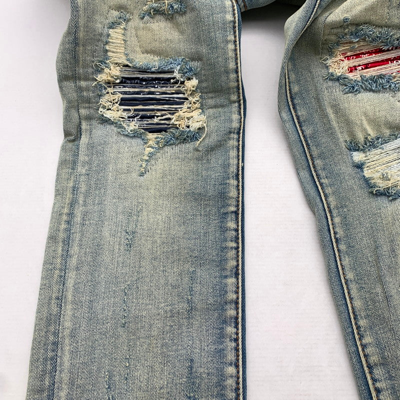 【中古品】【メンズ】 MNML RN139488 STRETCH DENIM ストレッチデニム パンツ ジーンズ ジーパン INDIGO ダメージ加工 バンダナ柄 SIZE:32 153-260909-io-06-fuzh カラー：インディゴ 万代Net店