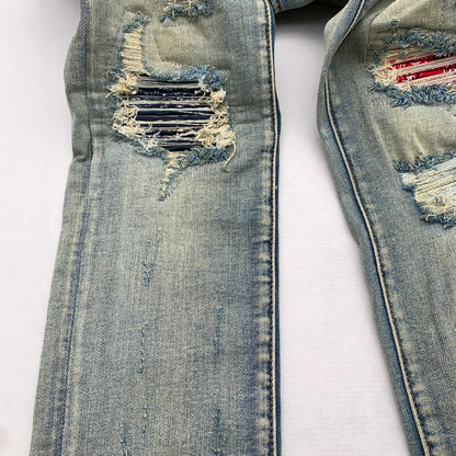 【中古品】【メンズ】 MNML RN139488 STRETCH DENIM ストレッチデニム パンツ ジーンズ ジーパン INDIGO ダメージ加工 バンダナ柄 SIZE:32 153-260909-io-06-fuzh カラー：インディゴ 万代Net店