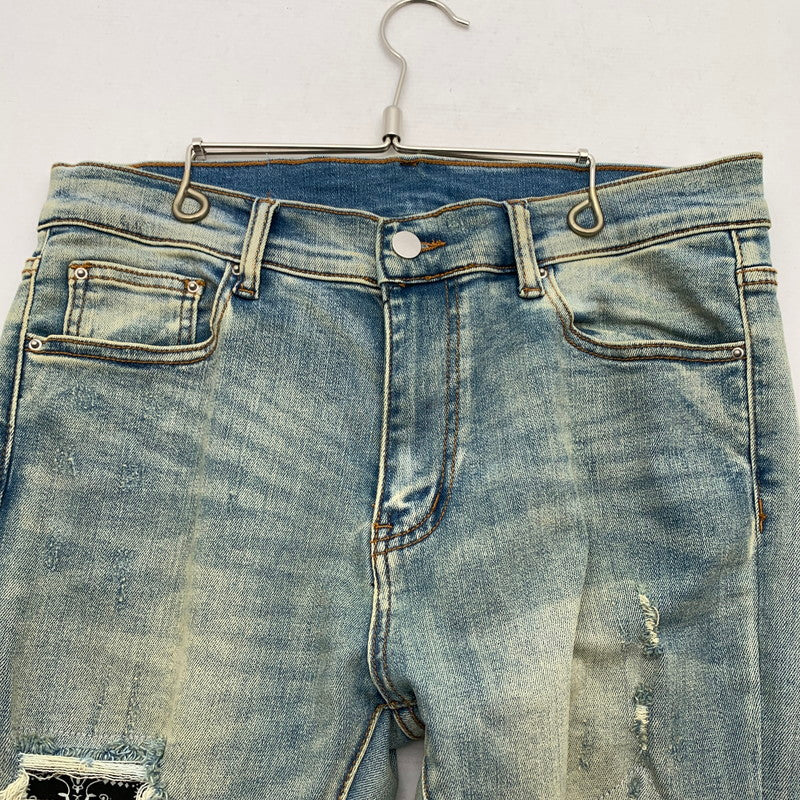 【中古品】【メンズ】 MNML RN139488 STRETCH DENIM ストレッチデニム パンツ ジーンズ ジーパン INDIGO ダメージ加工 バンダナ柄 SIZE:32 153-260909-io-06-fuzh カラー：インディゴ 万代Net店