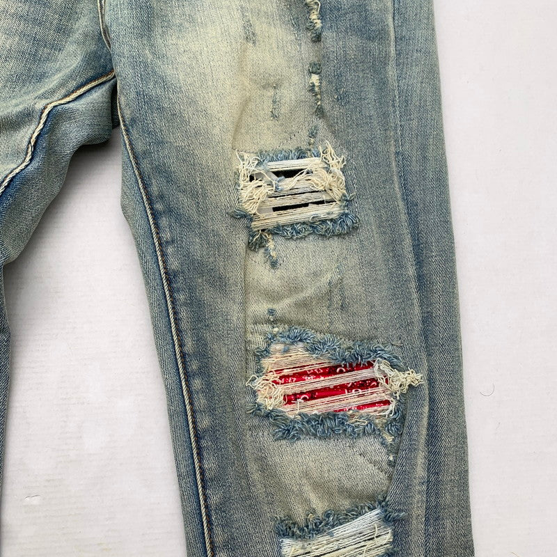 【中古品】【メンズ】 MNML RN139488 STRETCH DENIM ストレッチデニム パンツ ジーンズ ジーパン INDIGO ダメージ加工 バンダナ柄 SIZE:32 153-260909-io-06-fuzh カラー：インディゴ 万代Net店