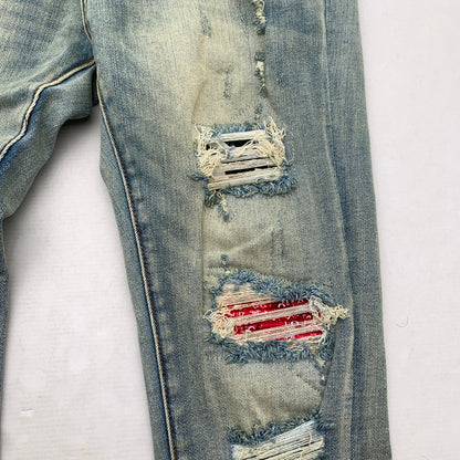 【中古品】【メンズ】 MNML RN139488 STRETCH DENIM ストレッチデニム パンツ ジーンズ ジーパン INDIGO ダメージ加工 バンダナ柄 SIZE:32 153-260909-io-06-fuzh カラー：インディゴ 万代Net店