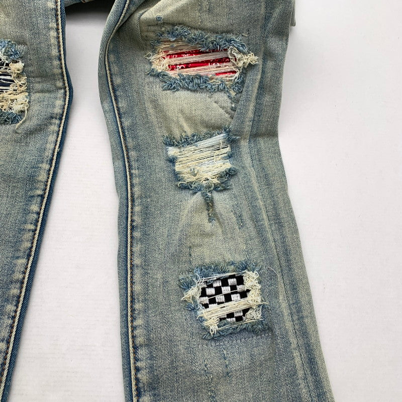 【中古品】【メンズ】 MNML RN139488 STRETCH DENIM ストレッチデニム パンツ ジーンズ ジーパン INDIGO ダメージ加工 バンダナ柄 SIZE:32 153-260909-io-06-fuzh カラー：インディゴ 万代Net店