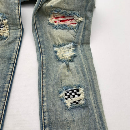 【中古品】【メンズ】 MNML RN139488 STRETCH DENIM ストレッチデニム パンツ ジーンズ ジーパン INDIGO ダメージ加工 バンダナ柄 SIZE:32 153-260909-io-06-fuzh カラー：インディゴ 万代Net店