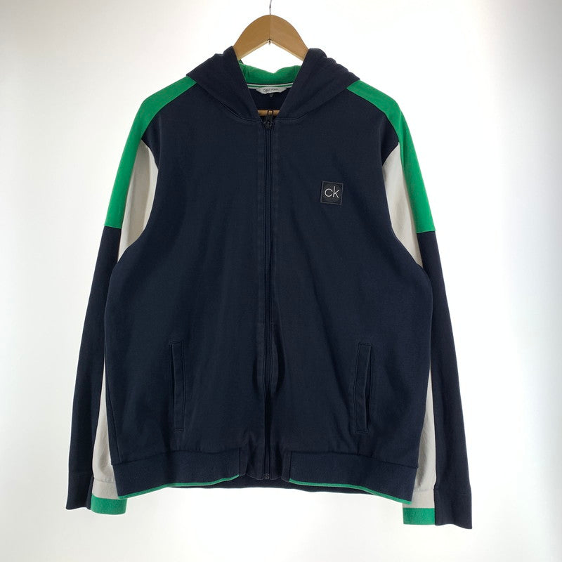 【中古品】【メンズ】 CALVIN KLEIN カルバンクライン ZIP PARKA ジップ パーカー トップス 長袖 古着 141-261009-mh-06-fuzh サイズ：XL カラー：ネイビー・ホワイト・グリーン 万代Net店