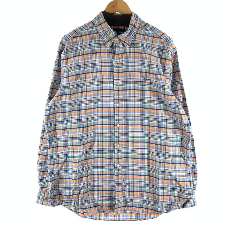 【中古品】【メンズ】 RALPH LAUREN ラルフローレン CHECK SHIRT 長袖チェックシャツ ブランド 古着 145-260923-gm-03-fuzh サイズ：XL カラー：ブルー オレンジ チェック 万代Net店