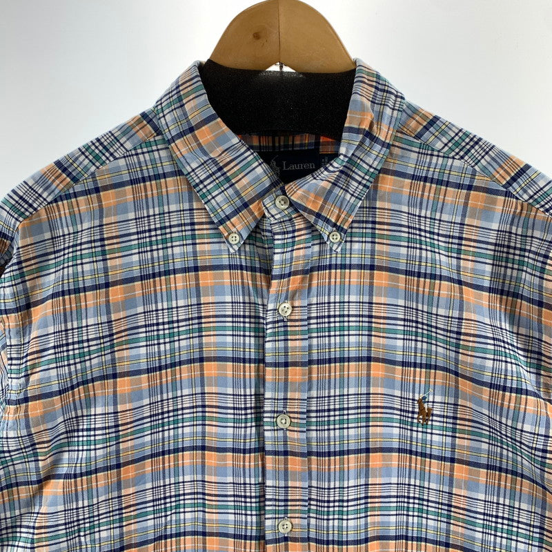 【中古品】【メンズ】 RALPH LAUREN ラルフローレン CHECK SHIRT 長袖チェックシャツ ブランド 古着 145-260923-gm-03-fuzh サイズ：XL カラー：ブルー オレンジ チェック 万代Net店