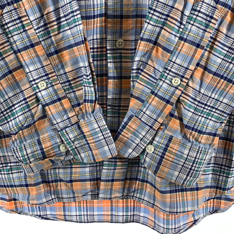 【中古品】【メンズ】 RALPH LAUREN ラルフローレン CHECK SHIRT 長袖チェックシャツ ブランド 古着 145-260923-gm-03-fuzh サイズ：XL カラー：ブルー オレンジ チェック 万代Net店