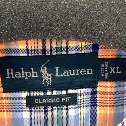 【中古品】【メンズ】 RALPH LAUREN ラルフローレン CHECK SHIRT 長袖チェックシャツ ブランド 古着 145-260923-gm-03-fuzh サイズ：XL カラー：ブルー オレンジ チェック 万代Net店