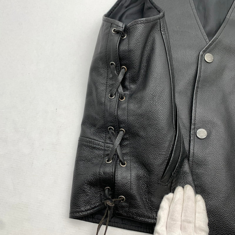 【中古品】【メンズ】 HARLEY-DAVIDSON ハーレーダビットソン 98007-11VM TRADITION LEATHER VEST レザーベスト BLACK/SIZE:L 145-260909-io-04-fuzh カラー：ブラック 万代Net店