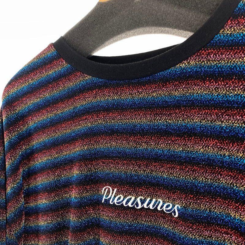 【中古品】【メンズ】 PLEASURES プレジャーズ 長袖Tシャツ MULTIボーダー.ラメ SIZE:XL ※手首毛玉あり・ひきつれ・糸の飛び出しあり 142-260917-io-20-fuzh カラー：マルチ 万代Net店