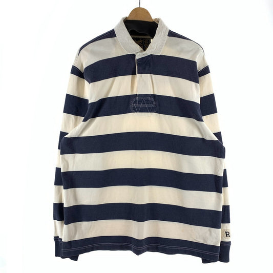 【中古品】【メンズ】 RUGBY RALPH LAUREN FOOTBALL SHIRT ラグビー ラルフローレン フットボ―ルシャツ 長袖ポロシャツ 古着 145-261004-gm-21-fuzh サイズ：XL カラー：ネイビー ホワイト 万代Net店